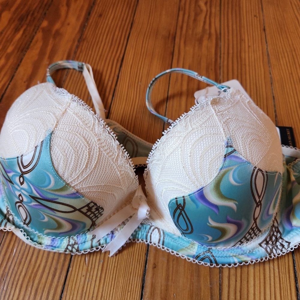 Turquoise and cream bra